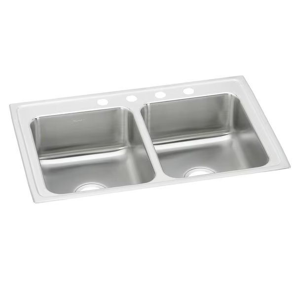 Lustertone Stainless Steel 29 X 18 X 4 Equal Double Bowl Top Mount Ada Sink, Elkay, Mfr#: LRAD2918402